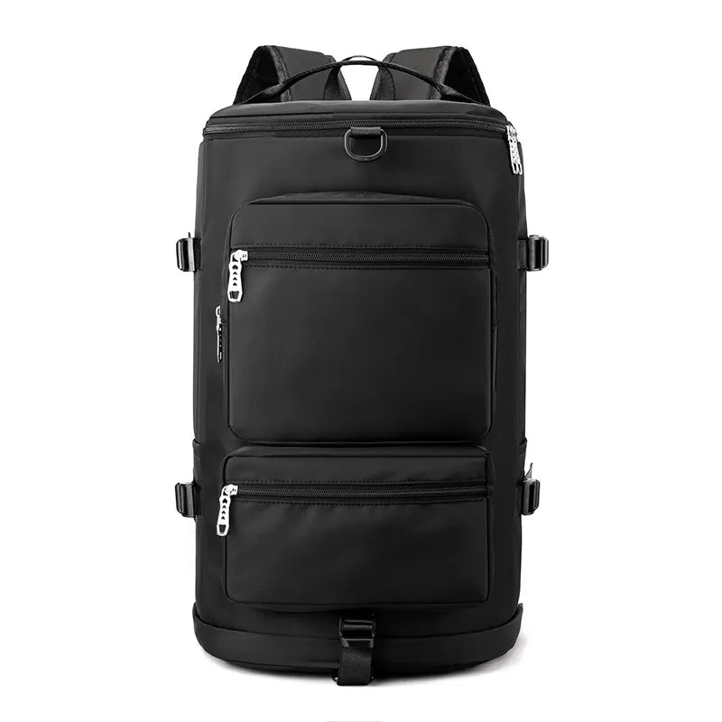 Black backpack on a white background