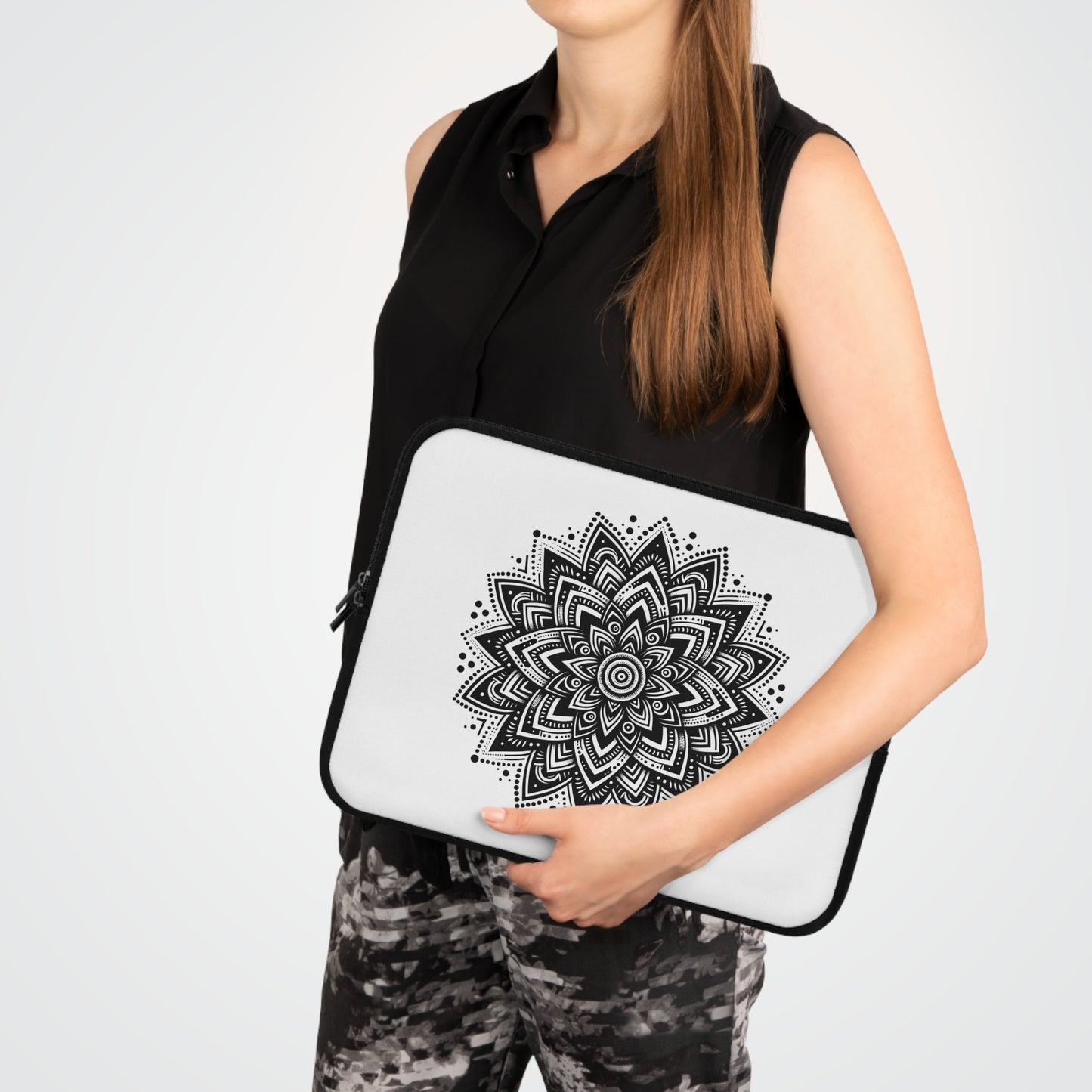 Chic Black Mandala Print Laptop Sleeve