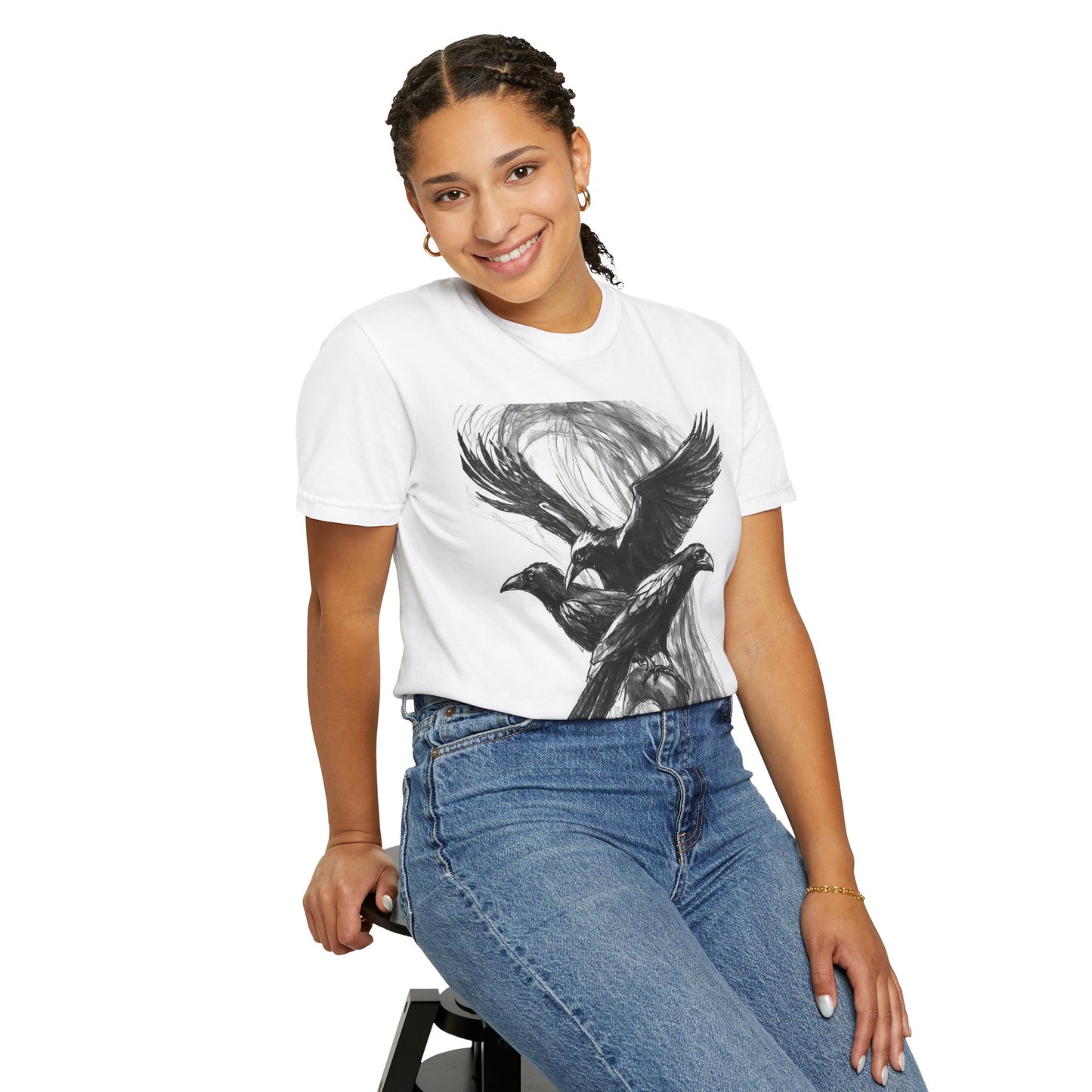 Ravens Black And White Print Halloween Style Unisex T-shirt