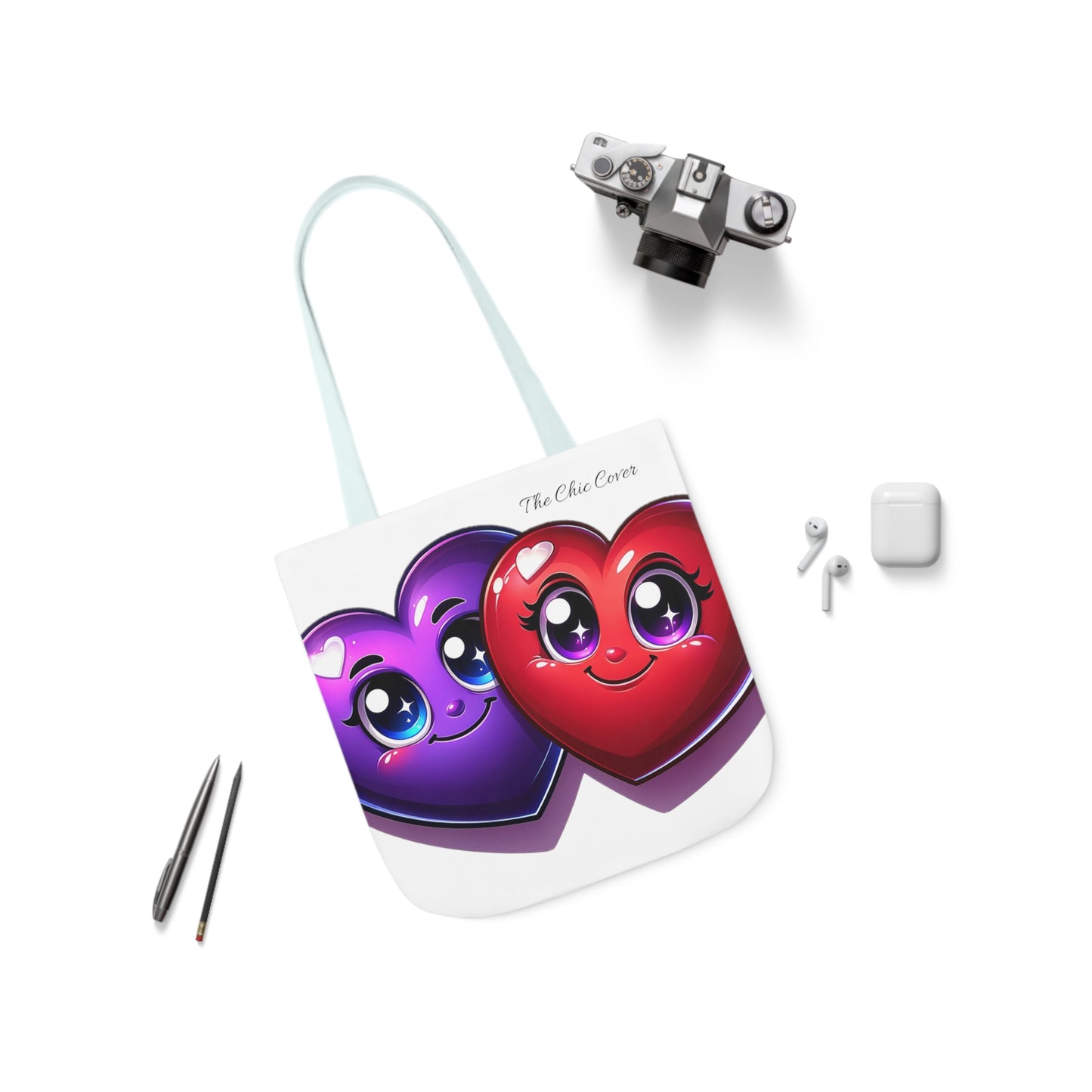 Hearts Polyester Canvas Tote Bag