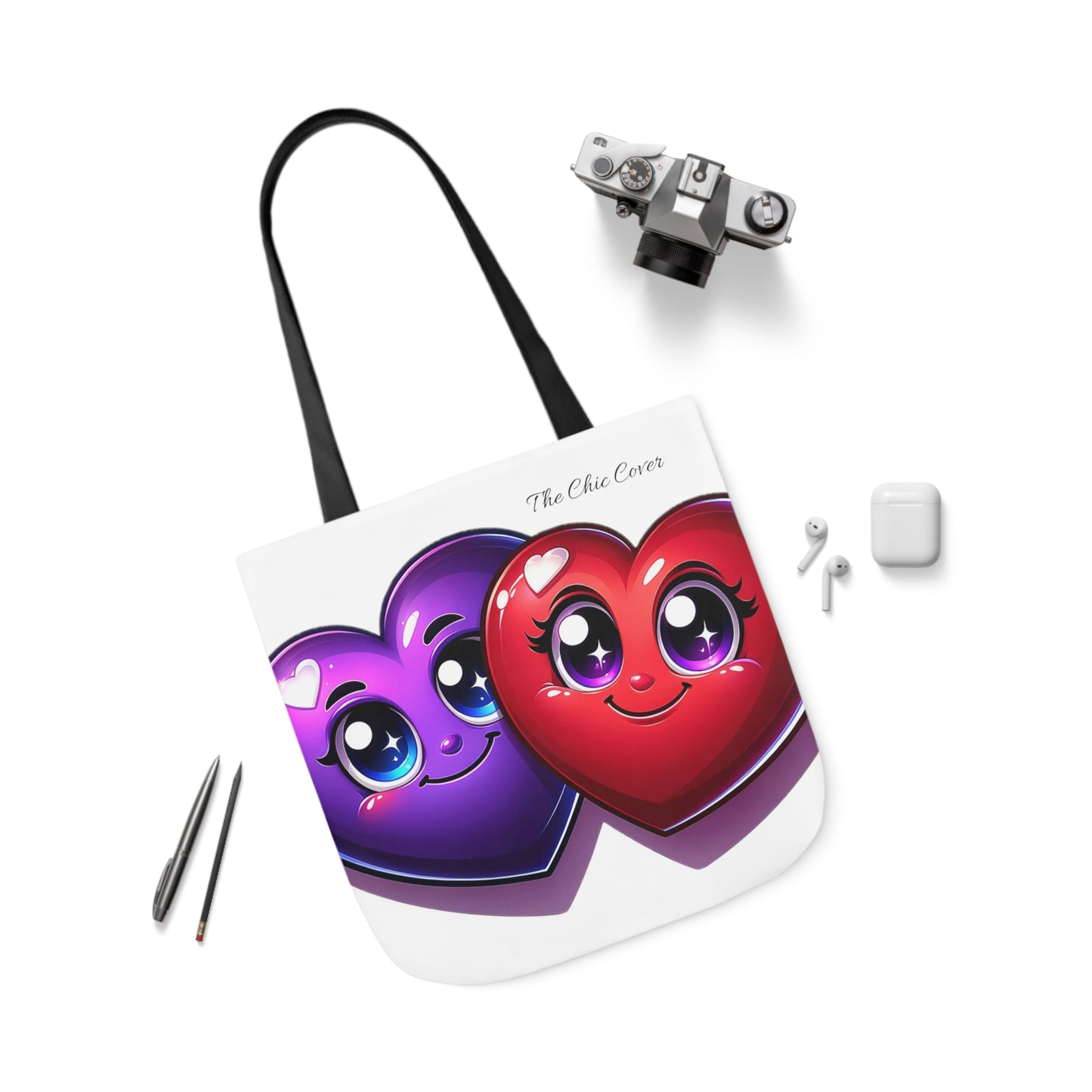Hearts Polyester Canvas Tote Bag