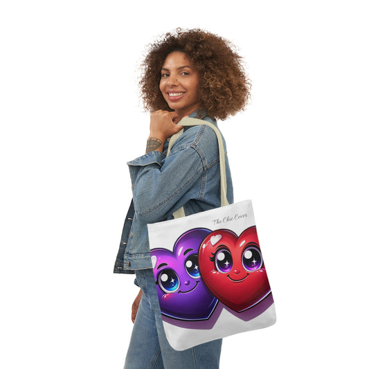 Hearts Polyester Canvas Tote Bag