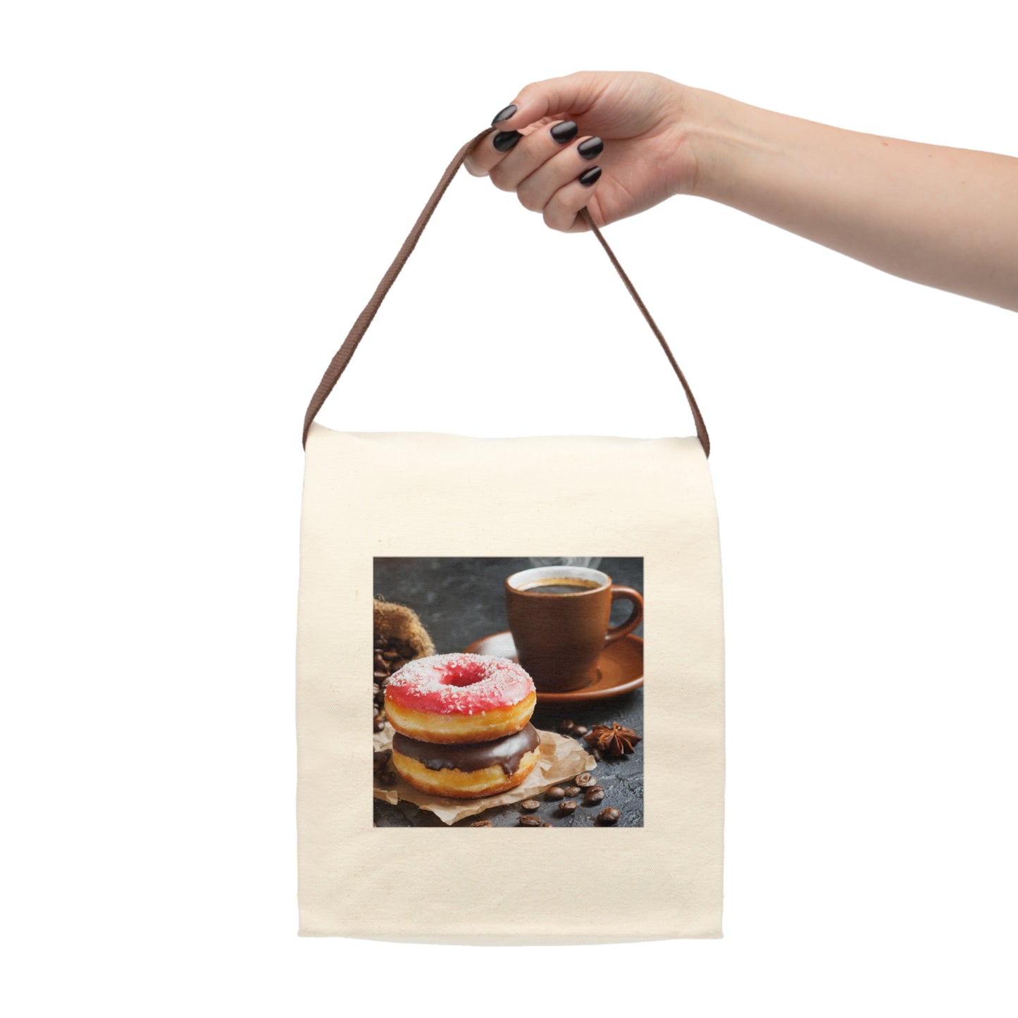 The Donuts Print Cotton Canvas Lunch Bag With Strap