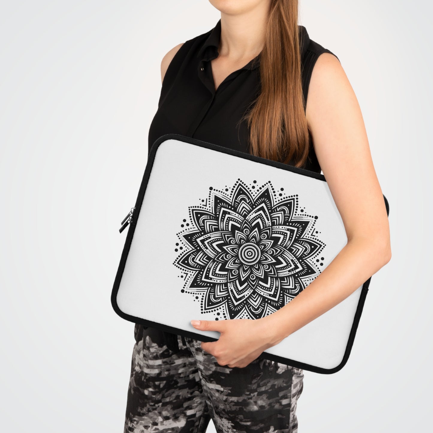 Chic Black Mandala Print Laptop Sleeve