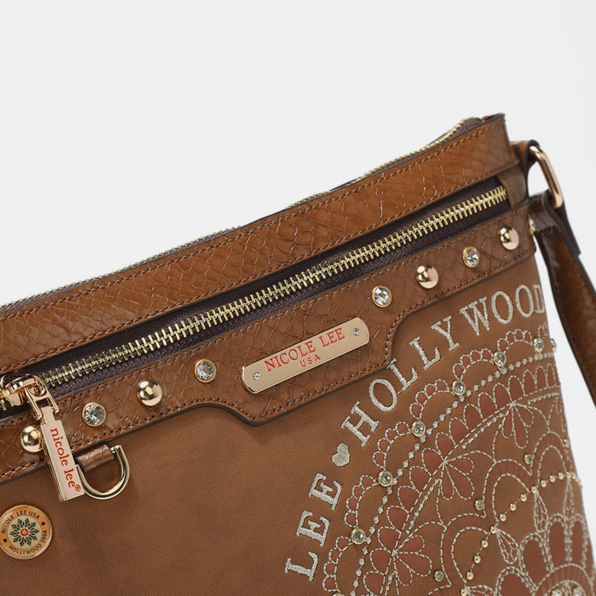 Nicole Lee USA Nikky Metallic Stitching Embroidery Inlaid Rhinestone Crossbody Bag