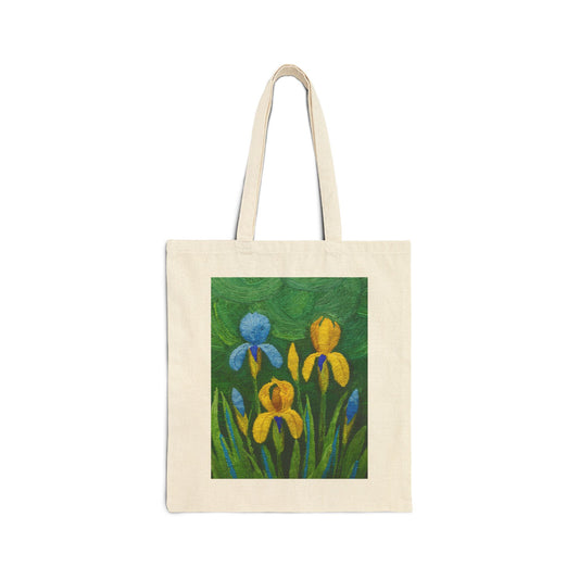 Knitted Irises Print Unisex Shopping Travel Regular Cotton Canvas Tote Bag