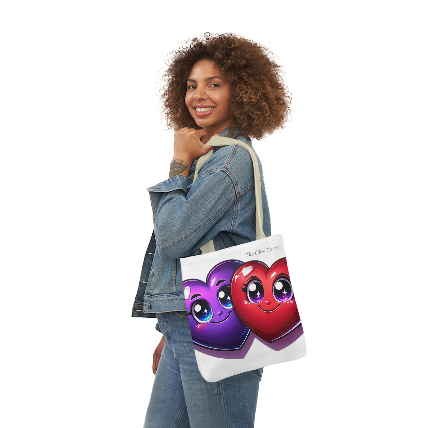 Hearts Polyester Canvas Tote Bag