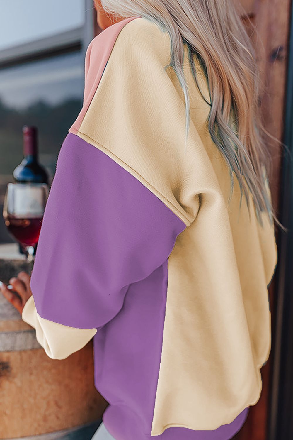 Lavender Contrast Round Neck Long Sleeve Sweatshirt