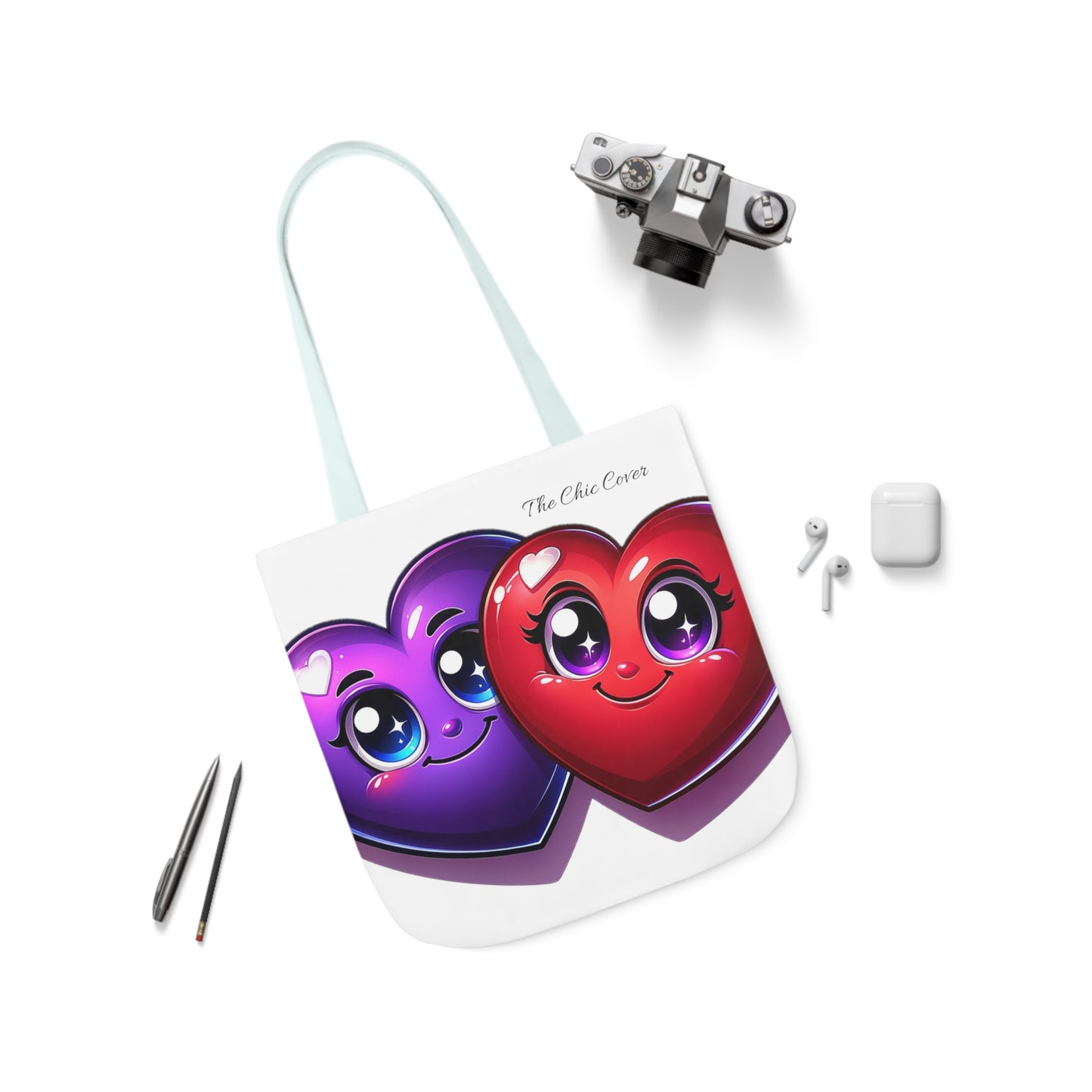 Hearts Polyester Canvas Tote Bag