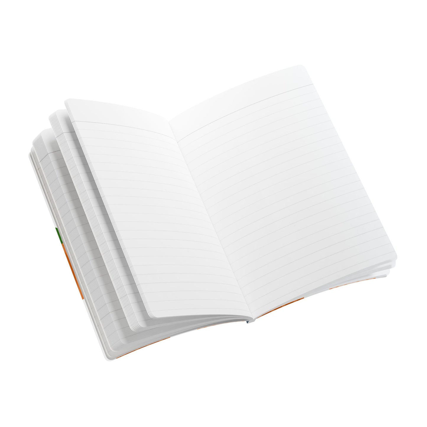 Open book with blank pages on a white background