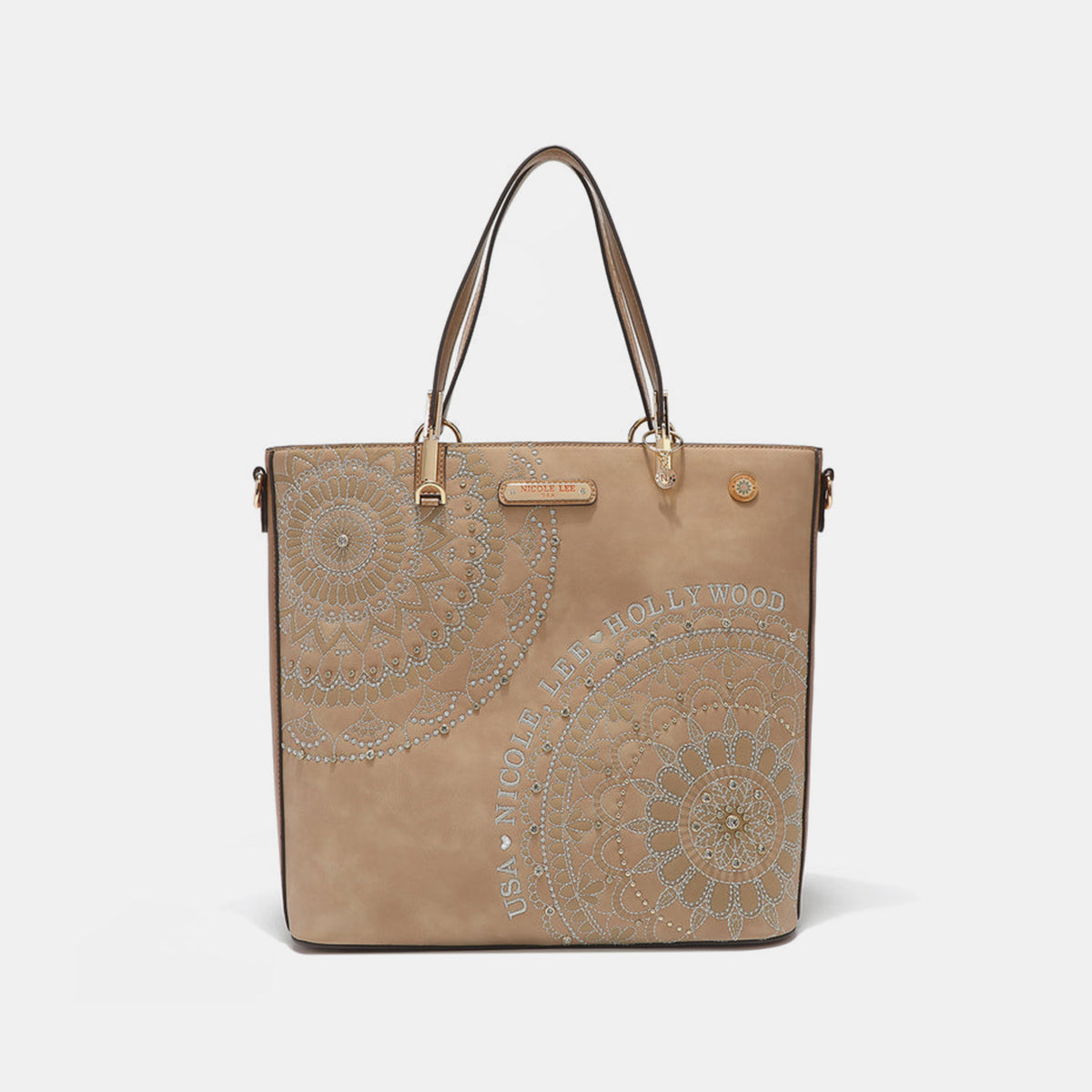 Nicole Lee USA Nikky Metallic Stitching Embroidery Inlaid Rhinestone Tote Bag