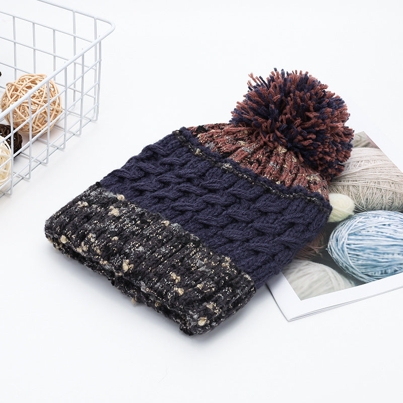 Chic Contrast Thermal Hat with Pompom