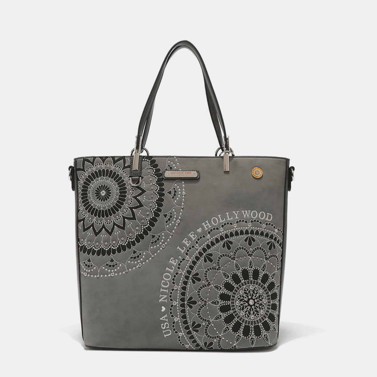 Nicole Lee USA Nikky Metallic Stitching Embroidery Inlaid Rhinestone Tote Bag