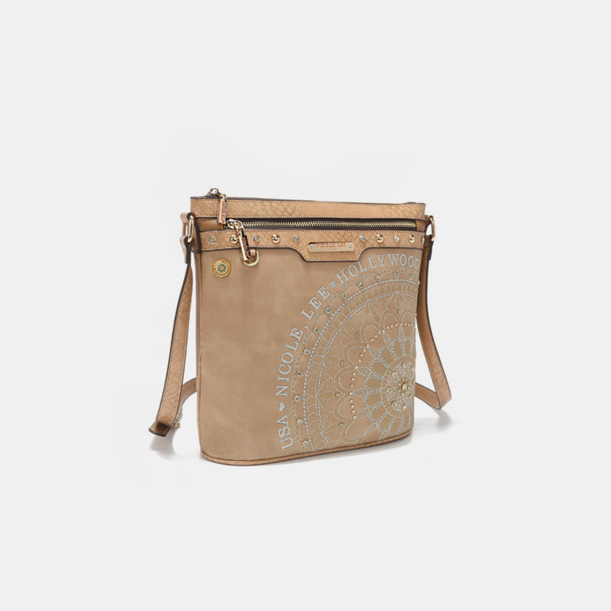 Nicole Lee USA Nikky Metallic Stitching Embroidery Inlaid Rhinestone Crossbody Bag