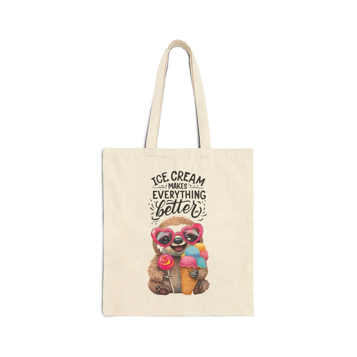 Ice Cream Lovers Cotton Canvas Tote Bag - Ice Cream Makes Everything Better