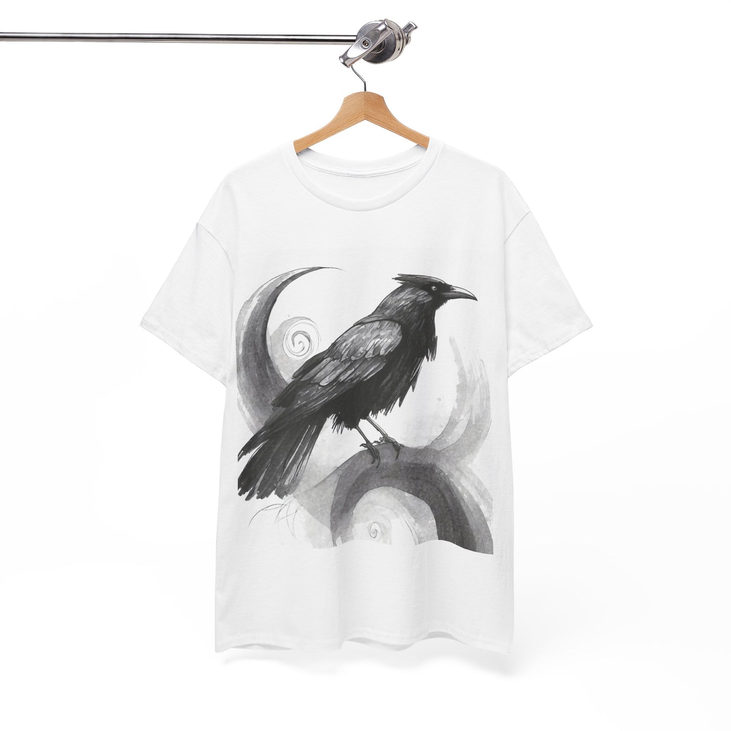 Raven Black And White Print Halloween Style Unisex Heavy Cotton Tee