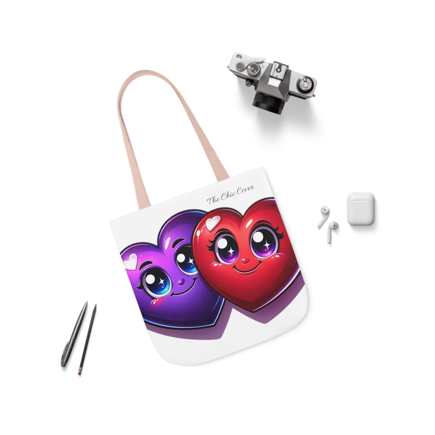 Hearts Polyester Canvas Tote Bag