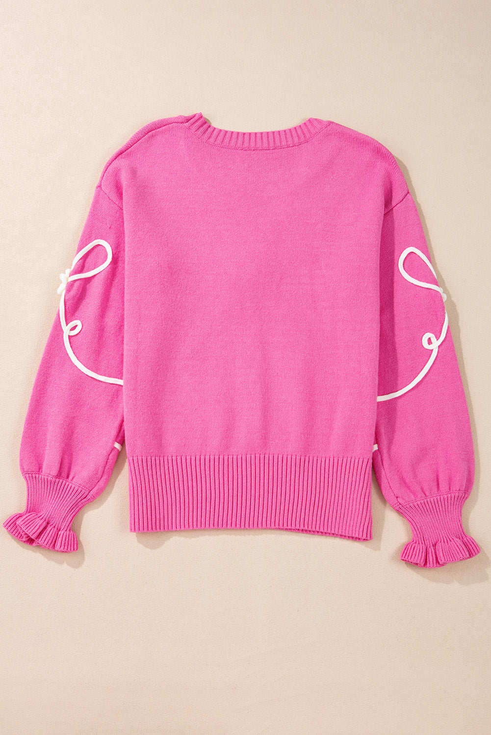Chic Bow Round Neck Dropped Shoulder Sweater