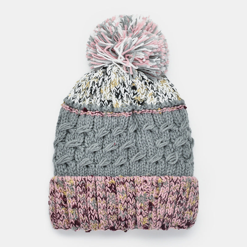 Chic Contrast Thermal Hat with Pompom