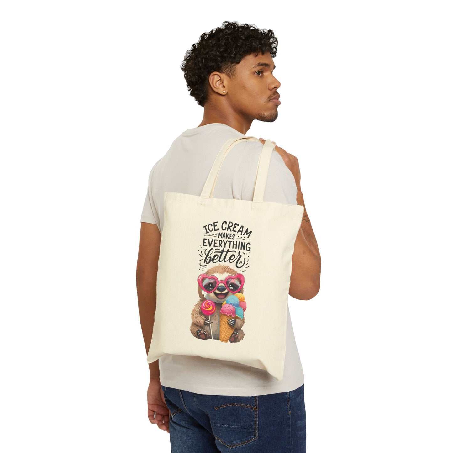 Ice Cream Lovers Cotton Canvas Tote Bag - Ice Cream Makes Everything Better