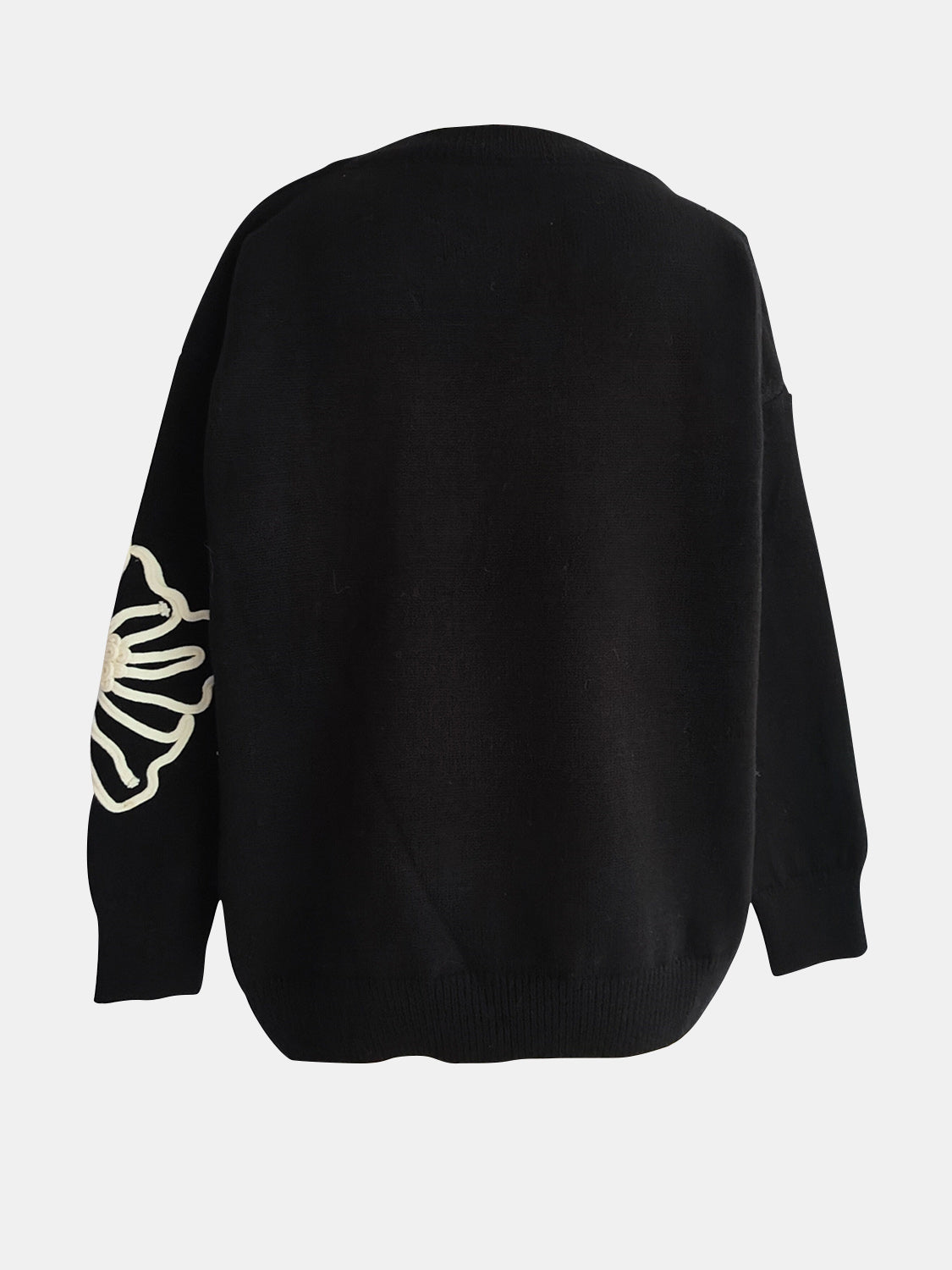 Chic Flower Round Neck Long Sleeve Sweater