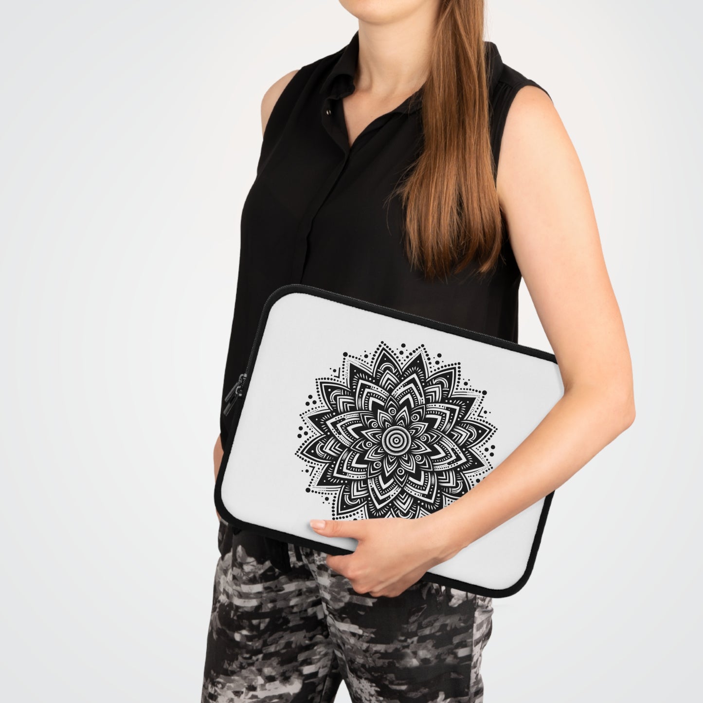 Chic Black Mandala Print Laptop Sleeve