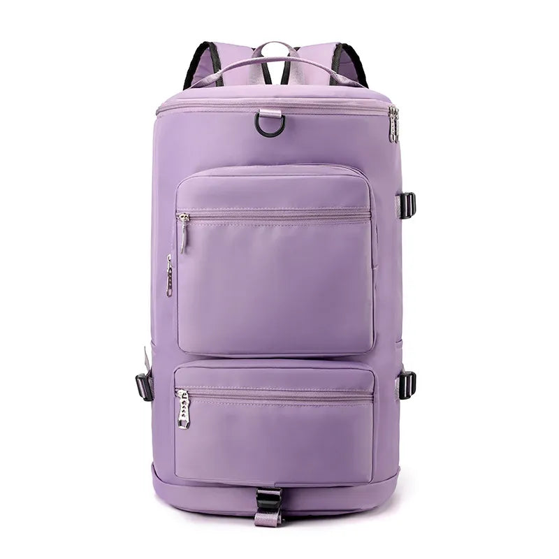 Purple backpack on a white background