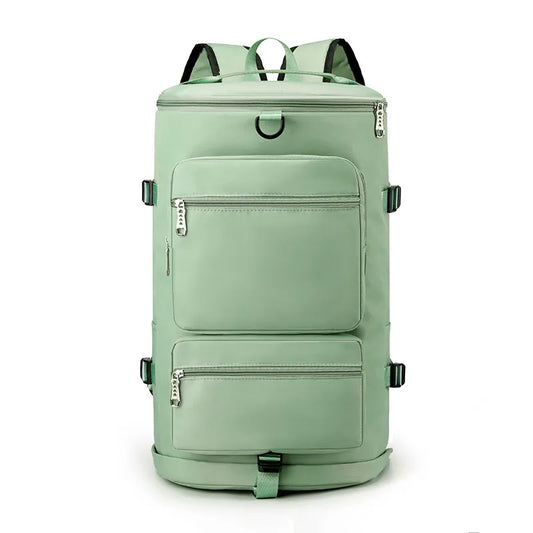 Mint green backpack on a white background