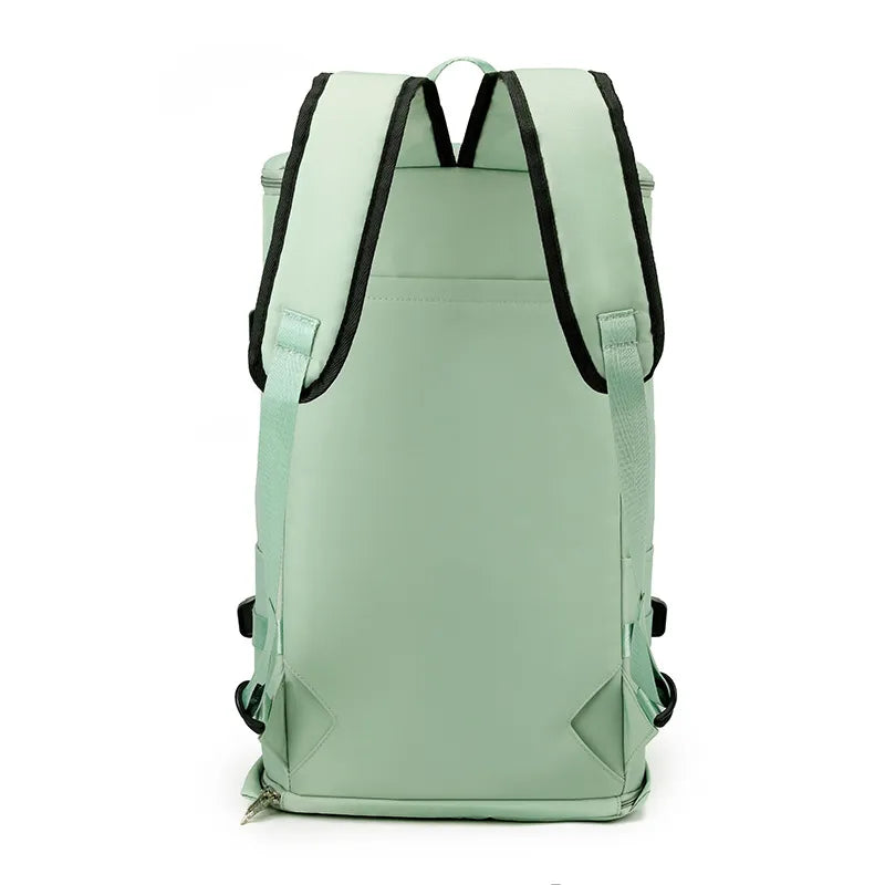 Green backpack on a white background