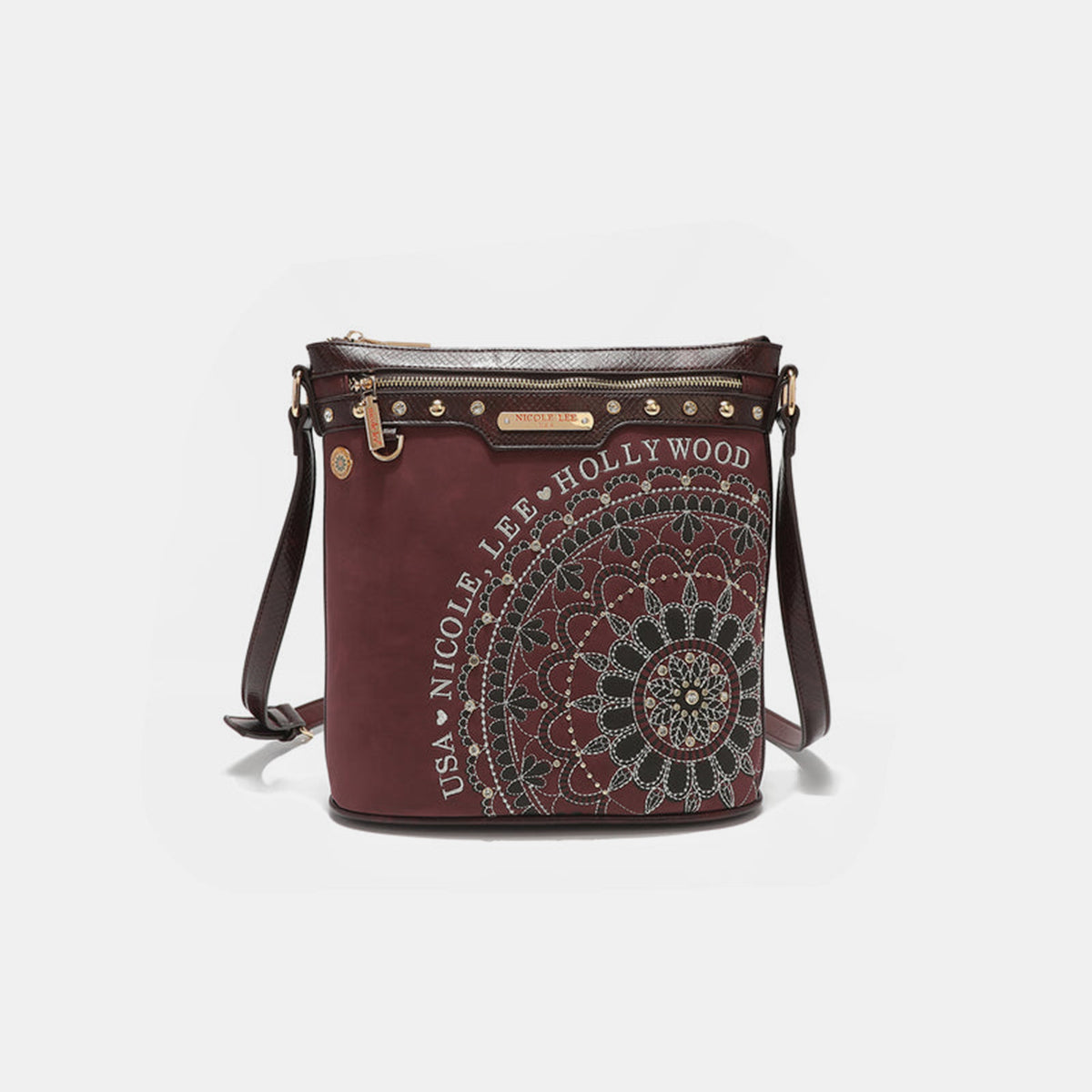 Nicole Lee USA Nikky Metallic Stitching Embroidery Inlaid Rhinestone Crossbody Bag