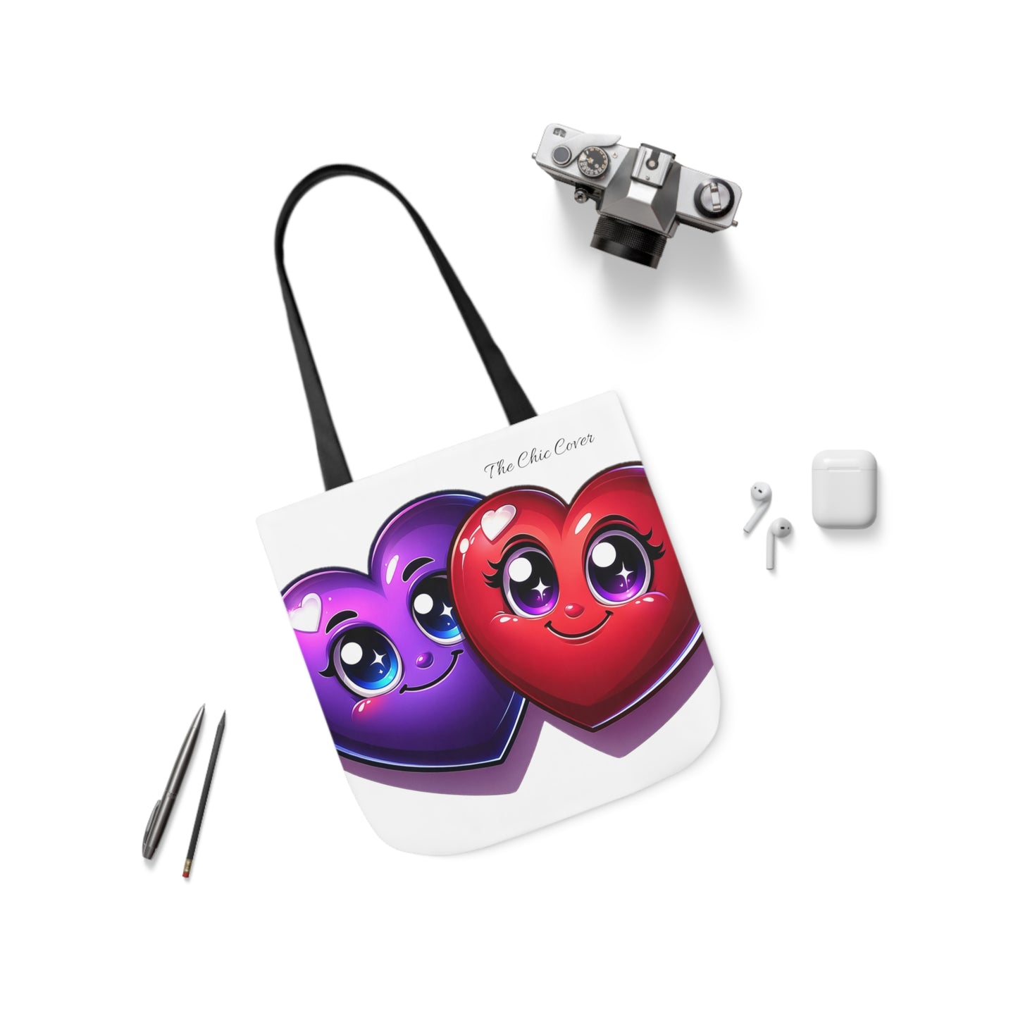 Hearts Polyester Canvas Tote Bag