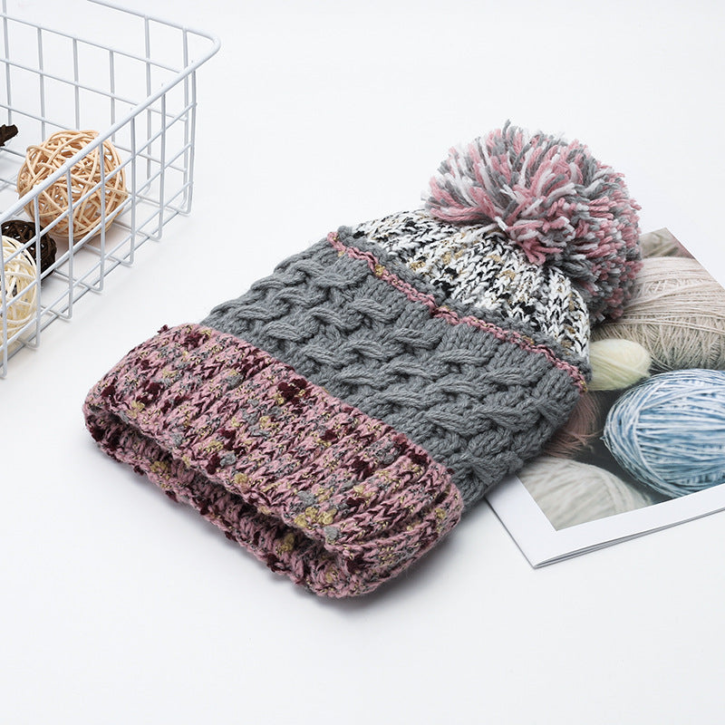 Chic Contrast Thermal Hat with Pompom