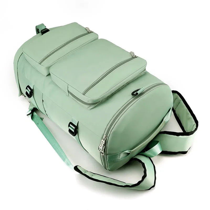 Mint green backpack on a white background