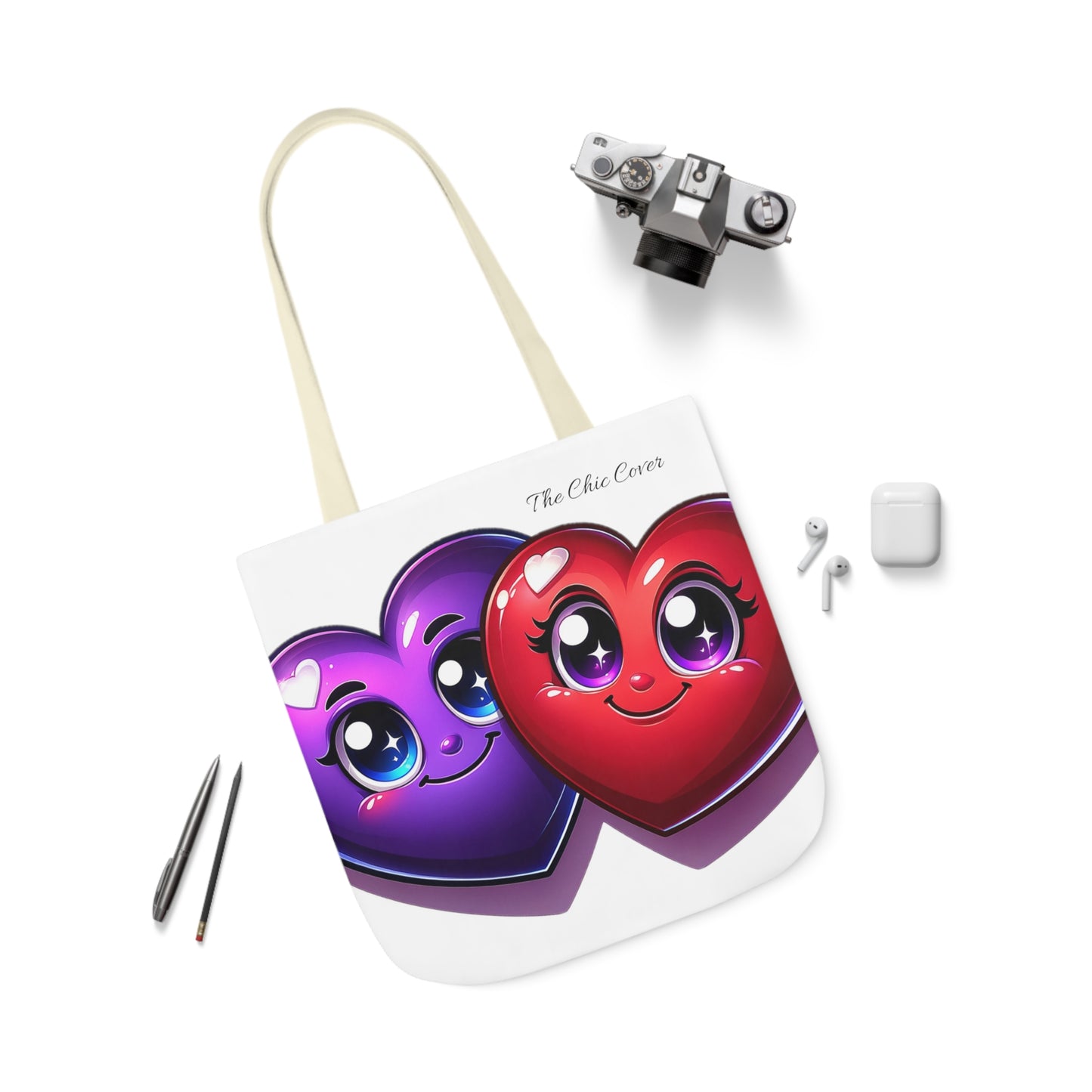 Hearts Polyester Canvas Tote Bag