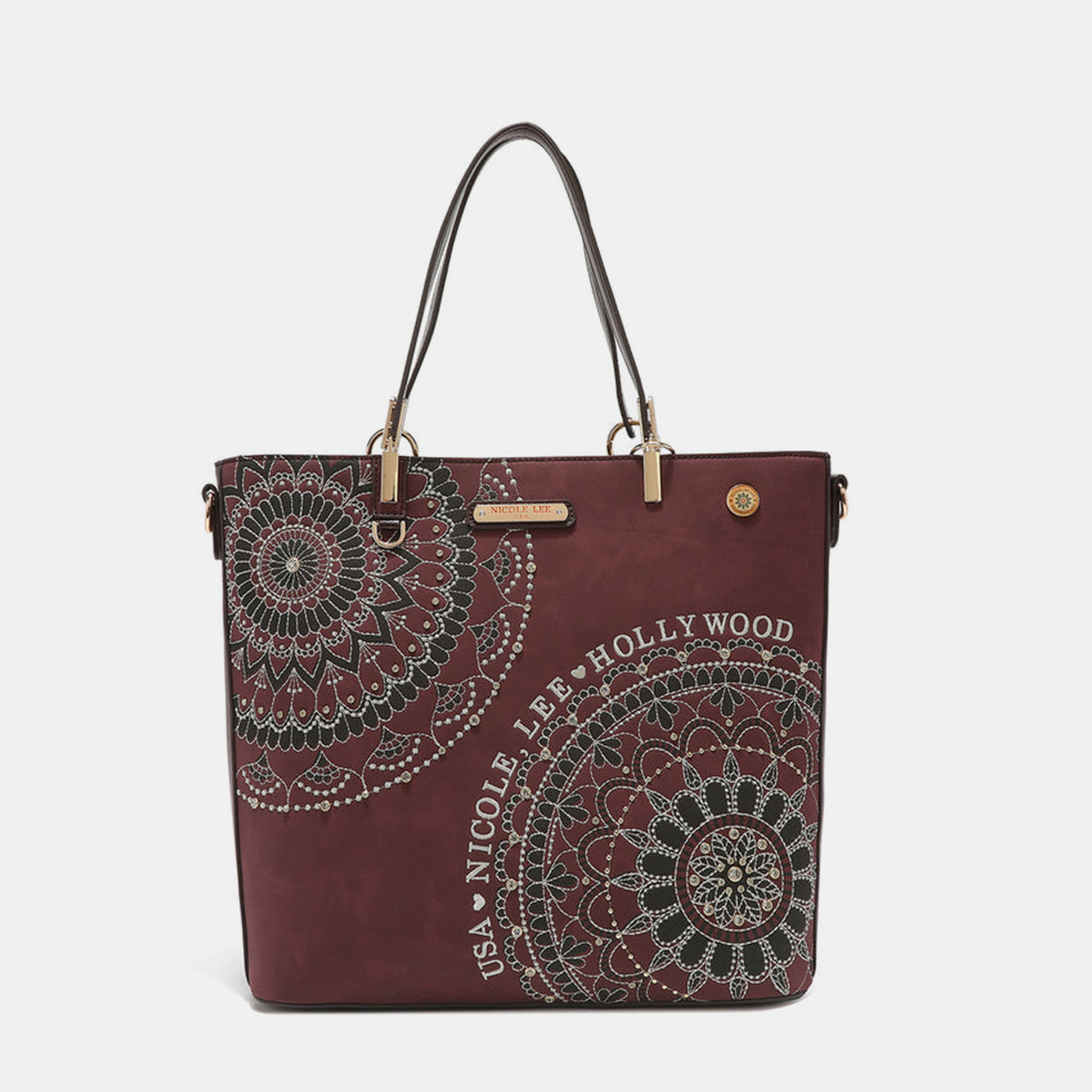 Nicole Lee USA Nikky Metallic Stitching Embroidery Inlaid Rhinestone Tote Bag