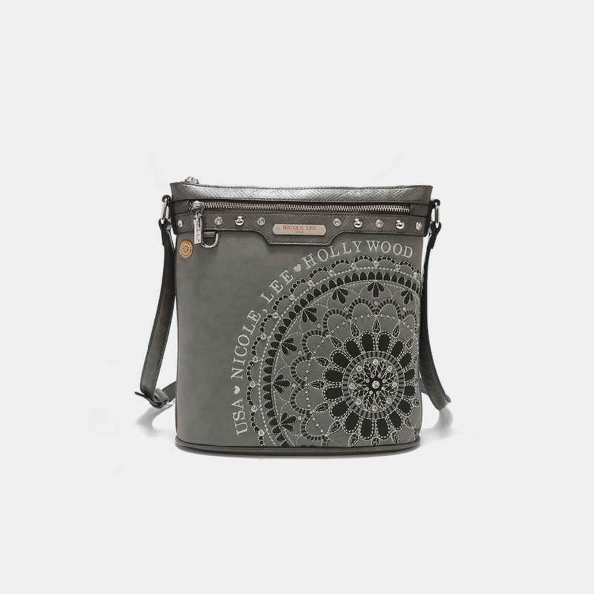 Nicole Lee USA Nikky Metallic Stitching Embroidery Inlaid Rhinestone Crossbody Bag