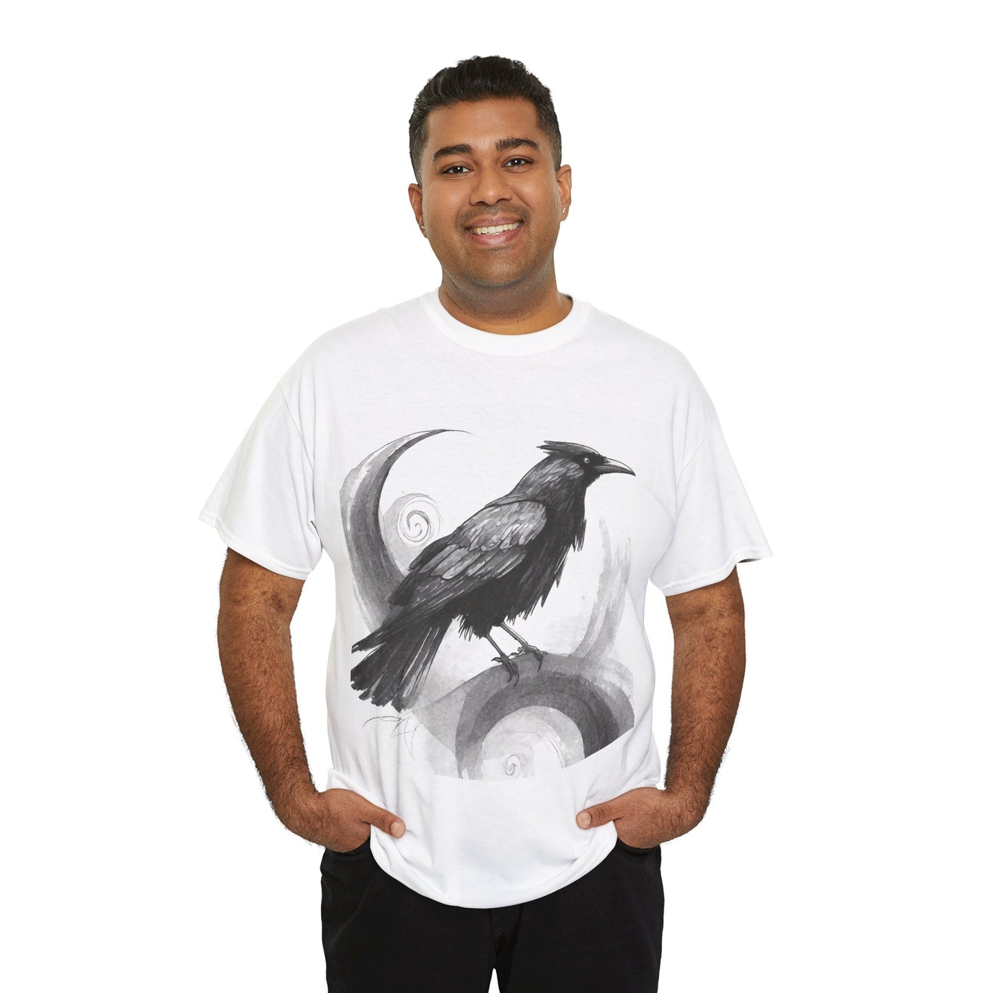 Raven Black And White Print Halloween Style Unisex Heavy Cotton Tee
