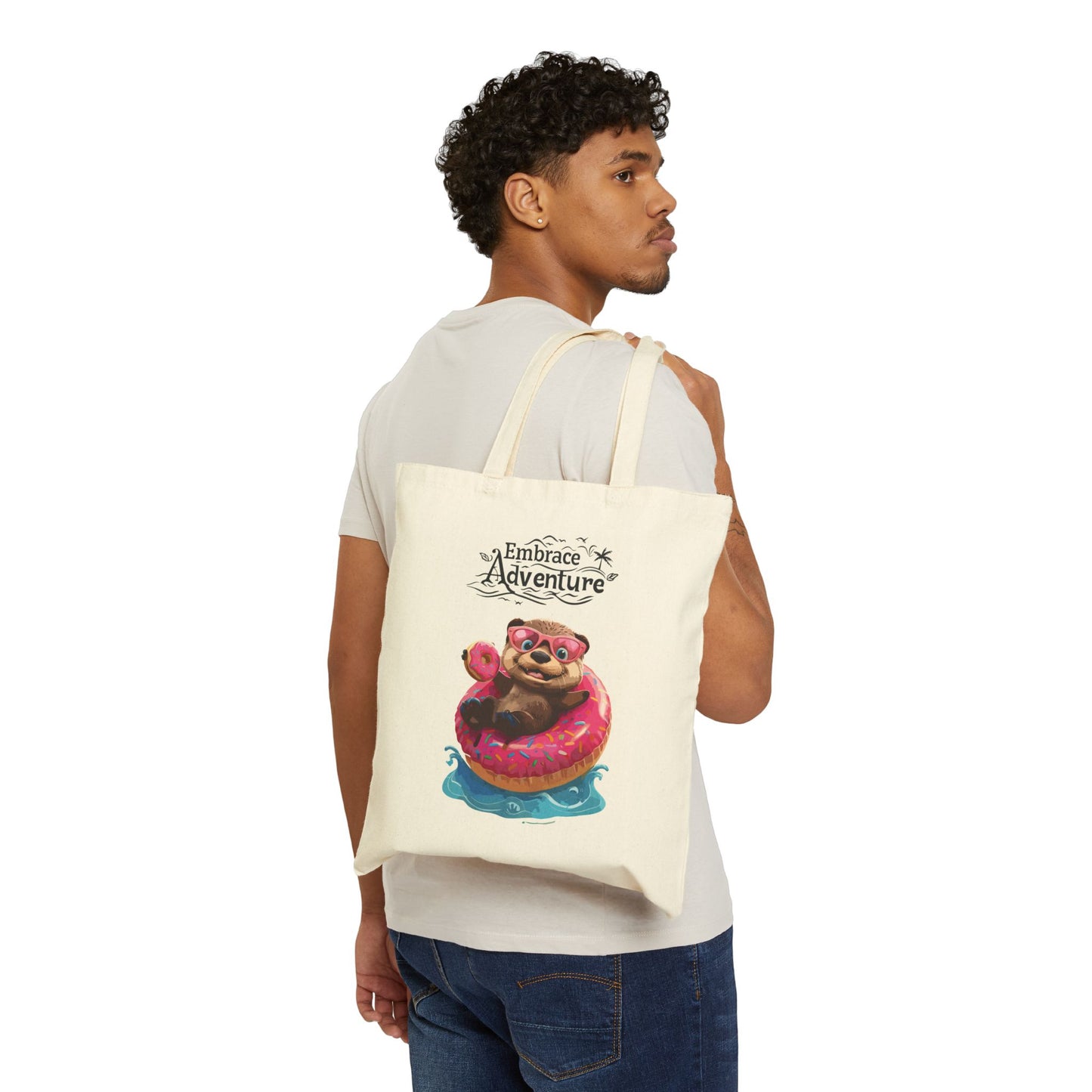 Embrace Adventure Tote Bag - Cute Otter Design - Eco-Friendly Cotton Canvas