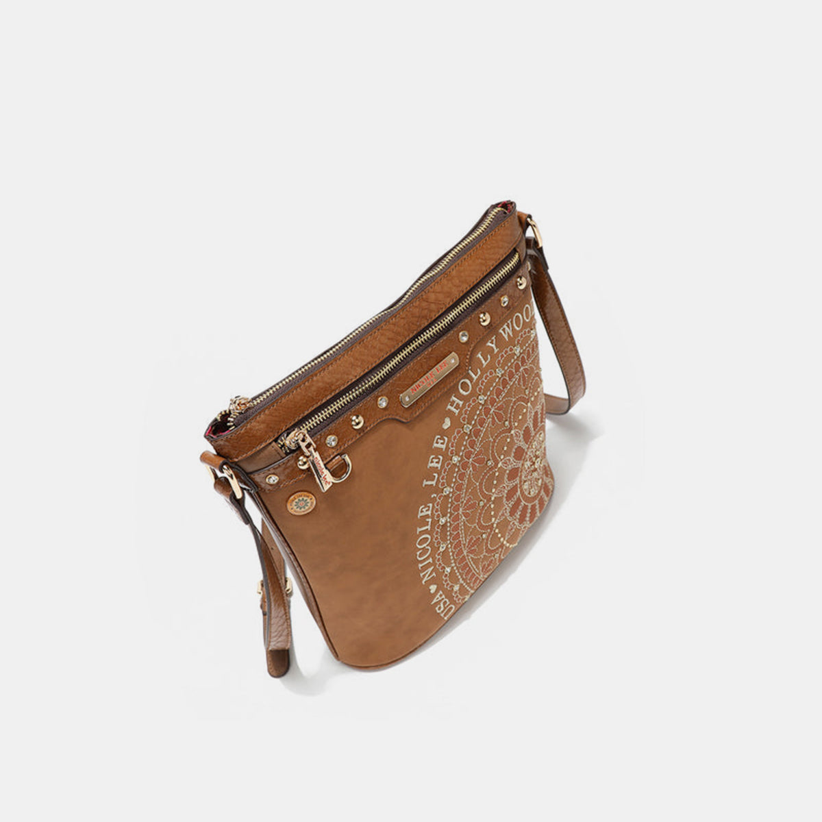Nicole Lee USA Nikky Metallic Stitching Embroidery Inlaid Rhinestone Crossbody Bag