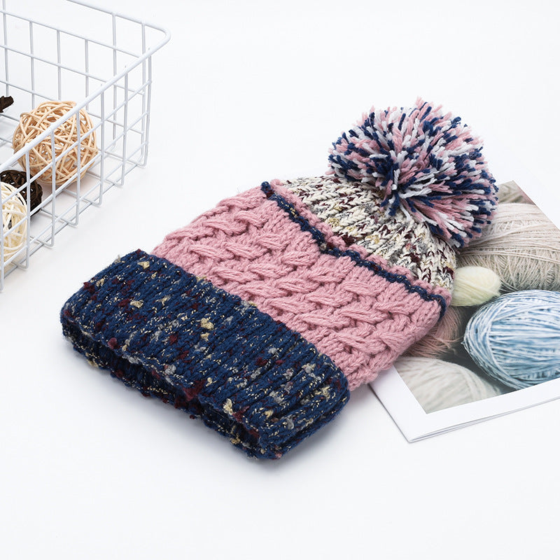 Chic Contrast Thermal Hat with Pompom
