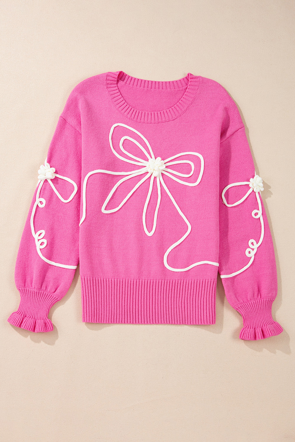 Chic Bow Round Neck Dropped Shoulder Sweater