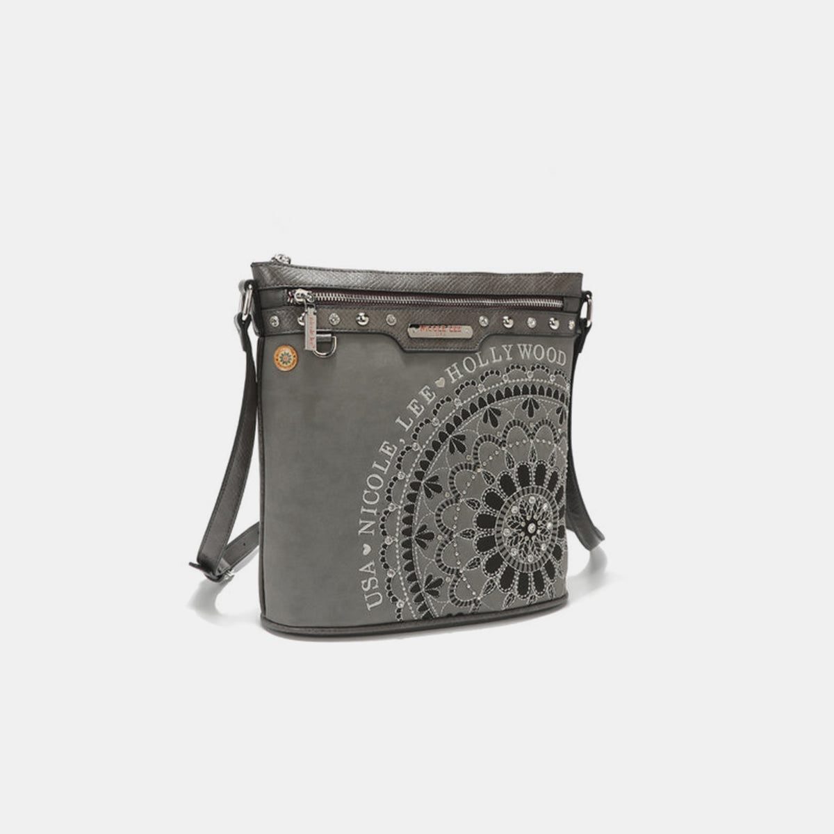 Nicole Lee USA Nikky Metallic Stitching Embroidery Inlaid Rhinestone Crossbody Bag
