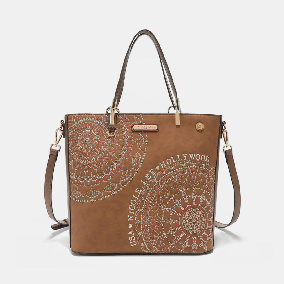 Nicole Lee USA Nikky Metallic Stitching Embroidery Inlaid Rhinestone Tote Bag