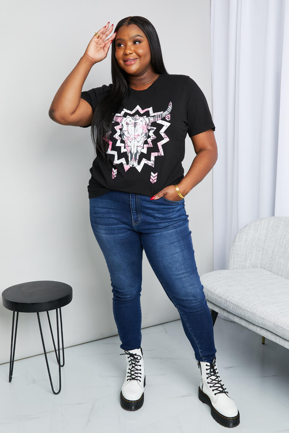 Full Size Graphic Round Neck Tee Shirt