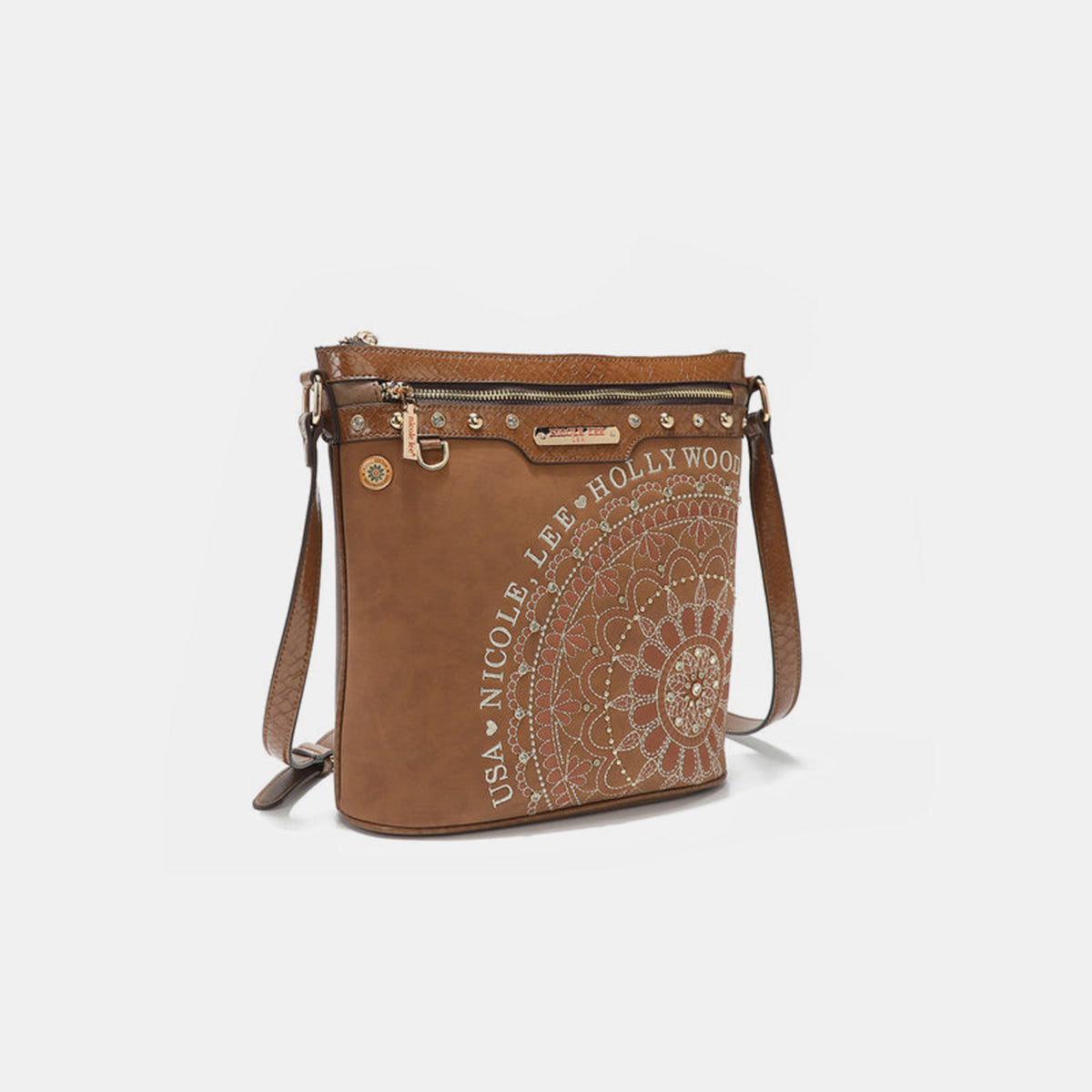 Nicole Lee USA Nikky Metallic Stitching Embroidery Inlaid Rhinestone Crossbody Bag