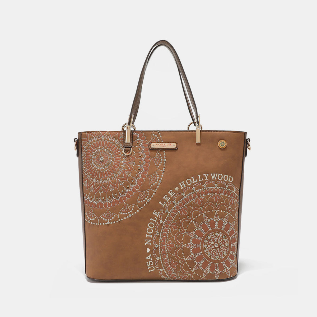 Nicole Lee USA Nikky Metallic Stitching Embroidery Inlaid Rhinestone Tote Bag