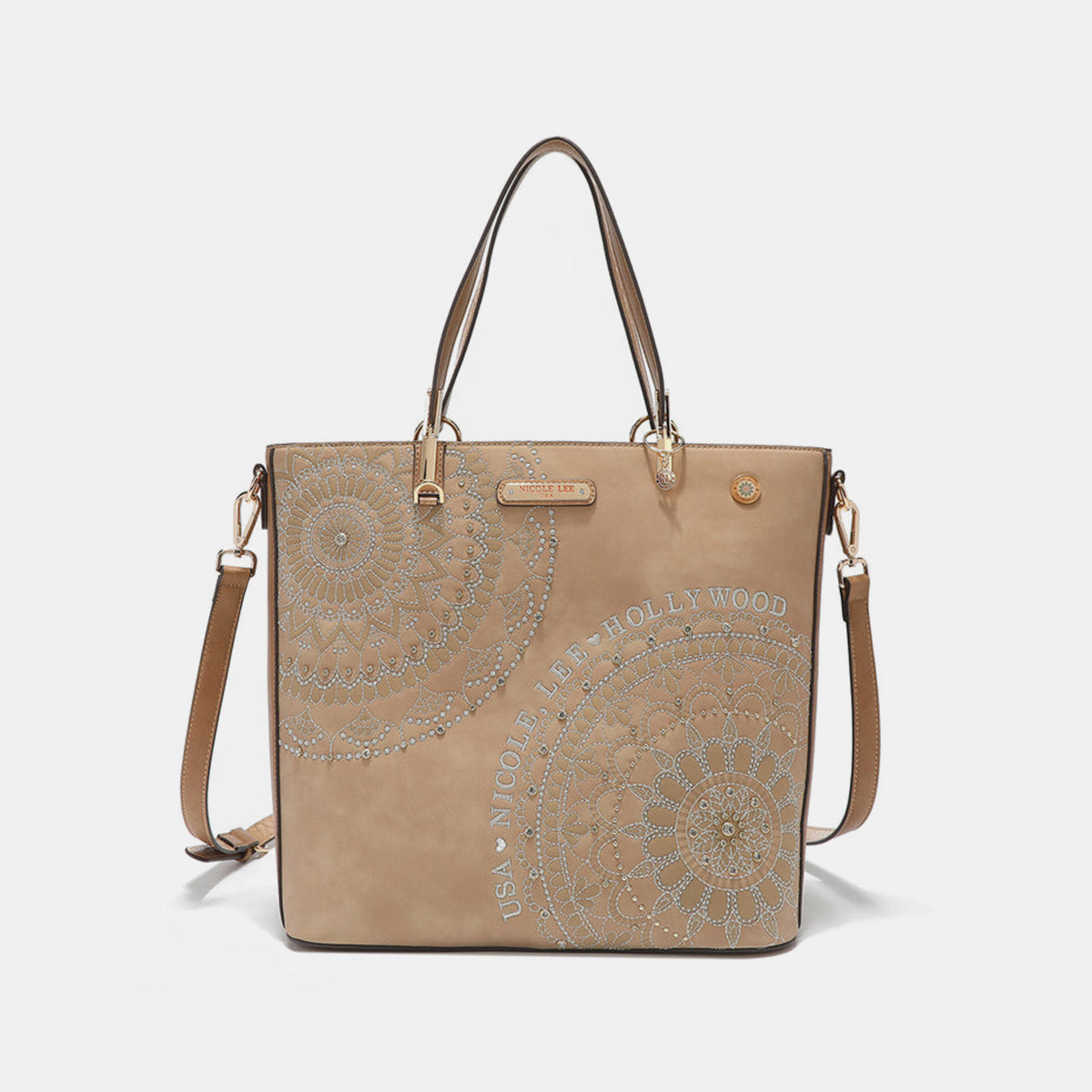Nicole Lee USA Nikky Metallic Stitching Embroidery Inlaid Rhinestone Tote Bag