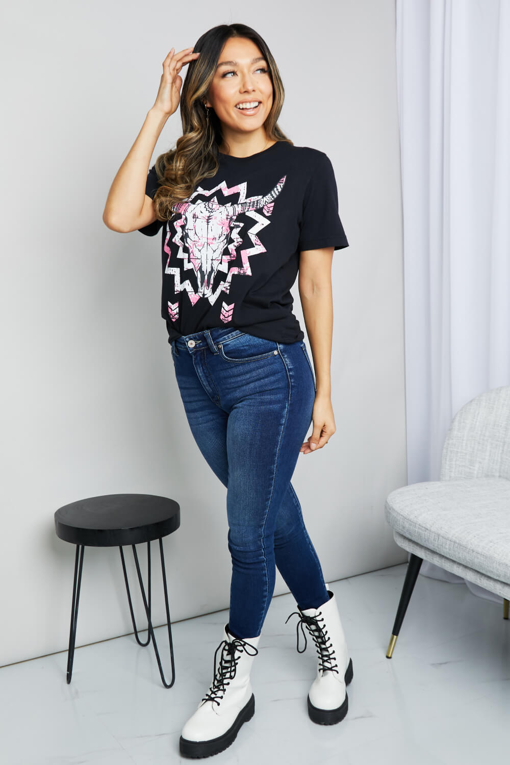 Full Size Graphic Round Neck Tee Shirt
