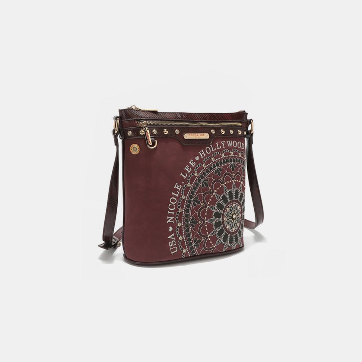 Nicole Lee USA Nikky Metallic Stitching Embroidery Inlaid Rhinestone Crossbody Bag