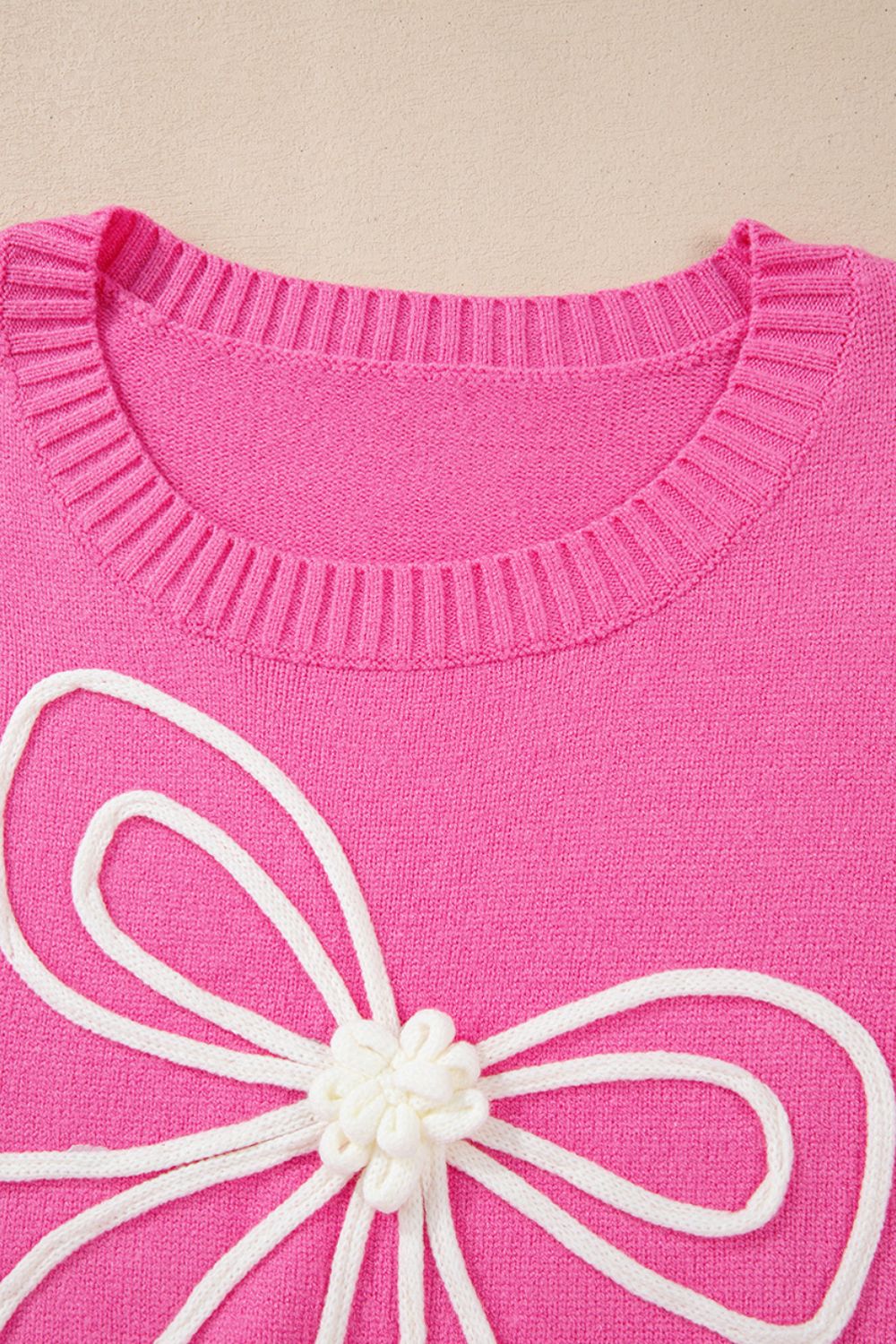 Chic Bow Round Neck Dropped Shoulder Sweater